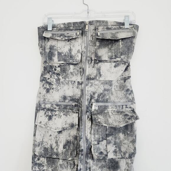 Zara Grey Tie Dye Strapless Midi Dress Zip Front Cargo Dress Size Small - Picture 6 of 12